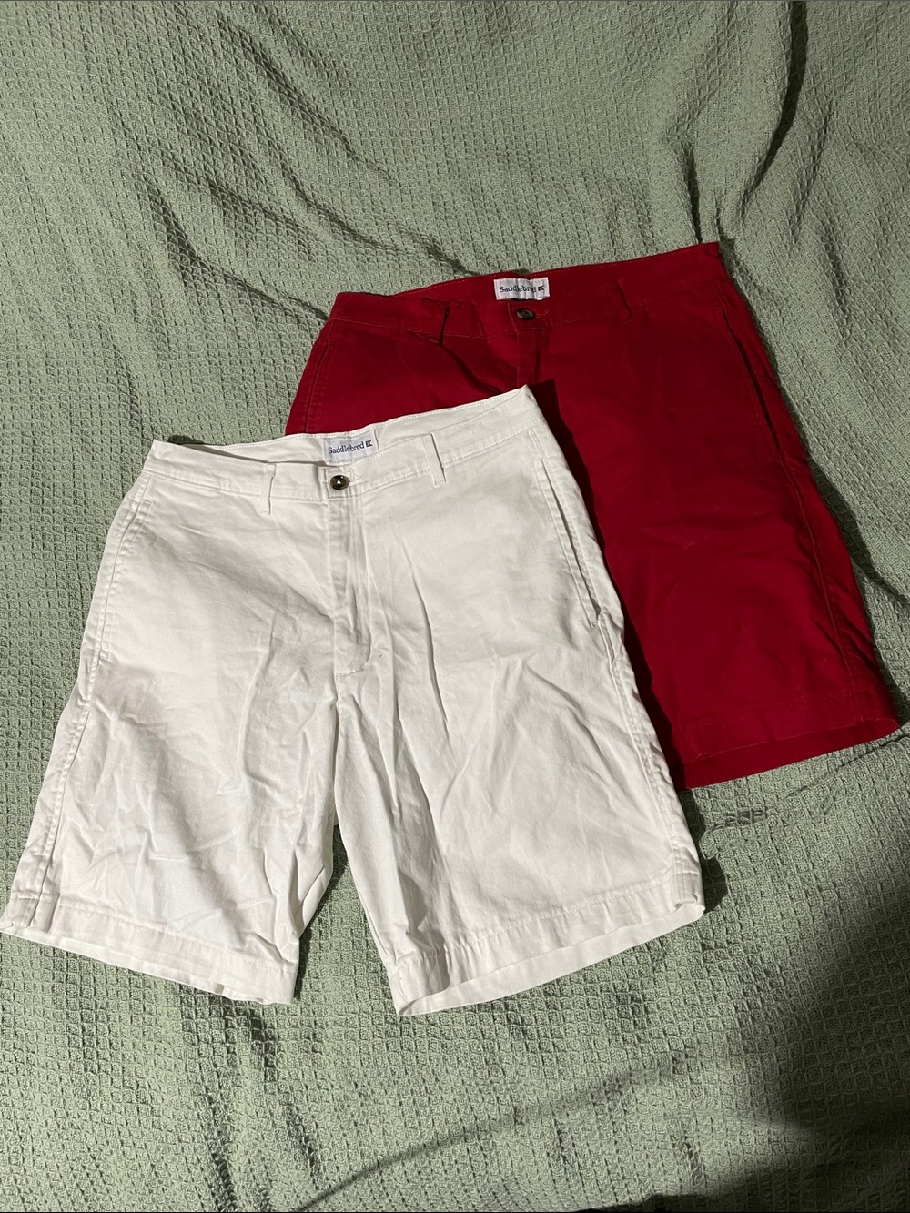 Men's Red and White Flat Front Shorts - Classic Everyday Comfort